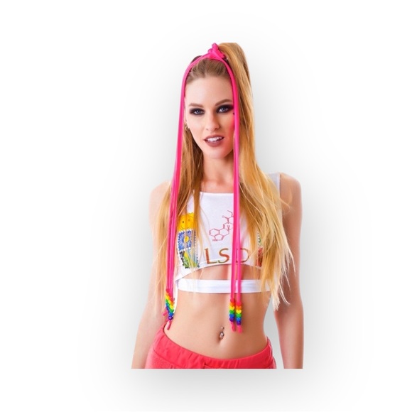 new J Valentine 𖦹 Candy Raver Glow in the Dark Beaded Hair Ties 𖦹 Neon Pink 𖦹 - Picture 5 of 16